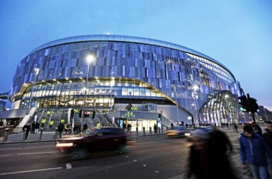 Outside the Tottenham Hotspur Stadium at evening