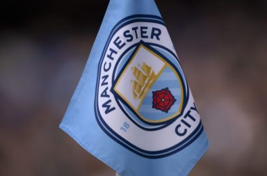 Manchester City club crest on a corner flag