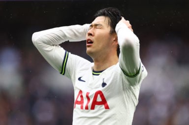 Heung-min Son shows his disappointment in action for Tottenham