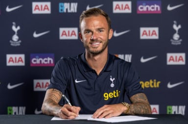 James Maddison looks on as he signs for Tottenham Hotspur